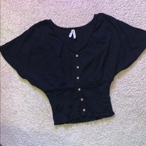 Boho crop black tee with buttons